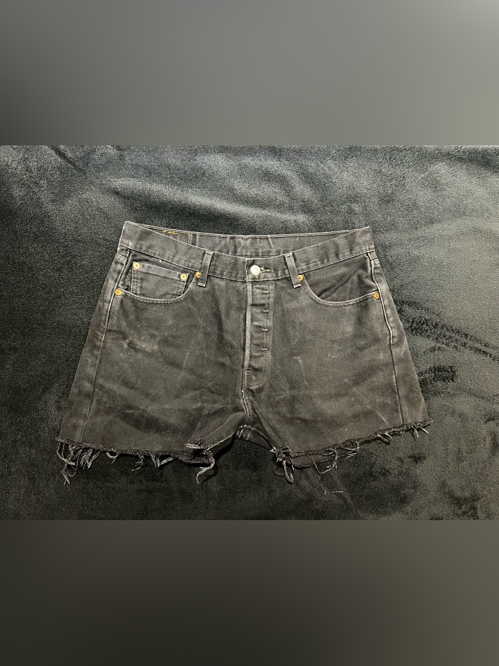 Levi's Black 501 Denim Shorts with Leather Patch